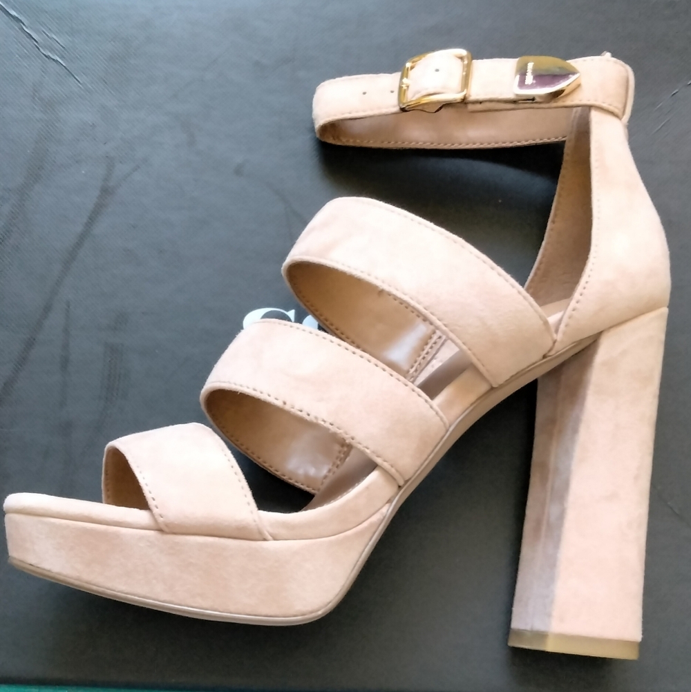 COACH Blush MARINA Three-Strap Suede Ankle-Strap Heel in Blush. - Picture 2 of 5